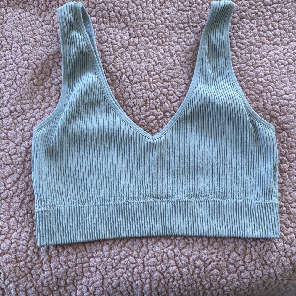 Two Aerie Ribbed Knit V-Neck Sports Bra